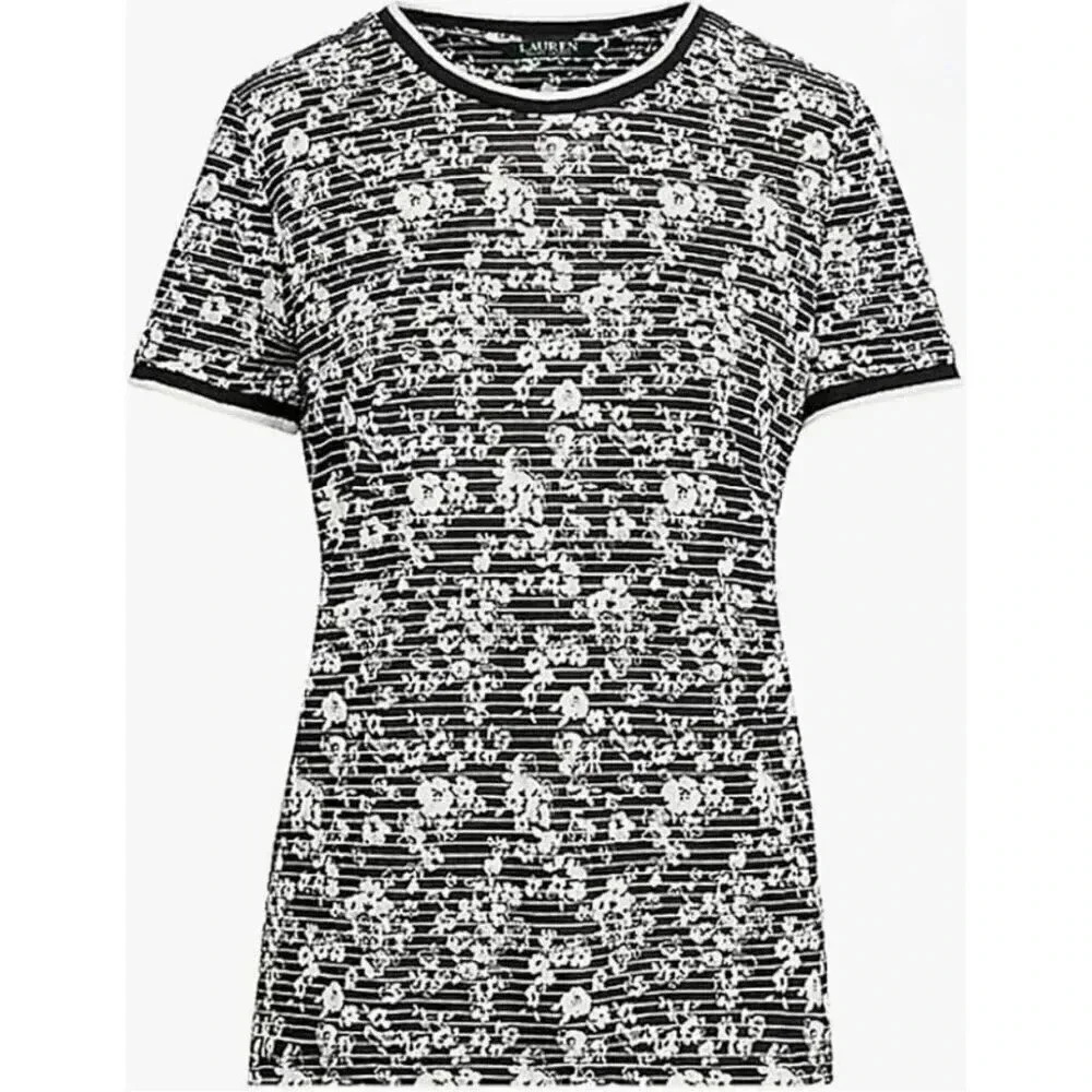 Lauren, Ralph Lauren, Women's Striped Floral Short-Sleeve T-Shirt, Medium